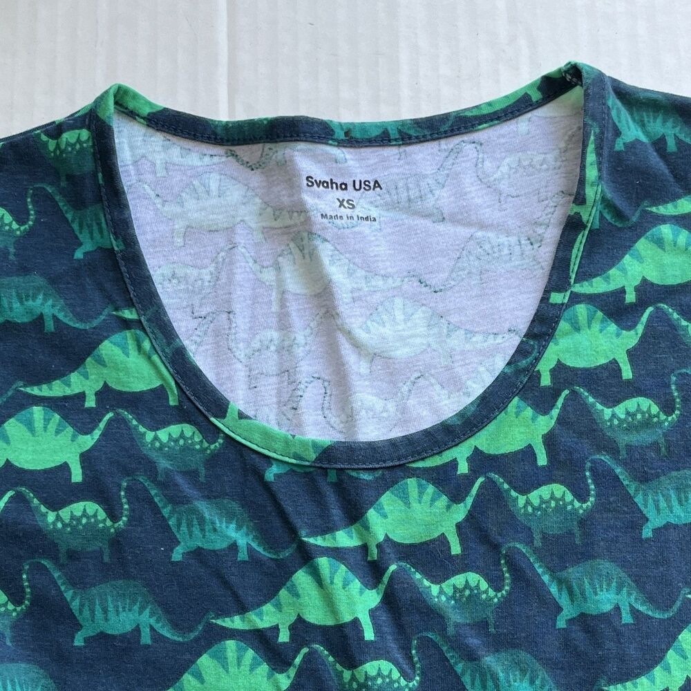 Svaha Dress XS Dinosaur Print Stegosaurus 100% Cotton Pullover Pockets STEAM - Picture 4 of 12